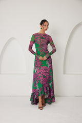 High-Low Dress – Dreamscape Safari- Green/Pink