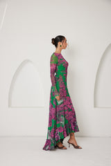 High-Low Dress – Dreamscape Safari- Green/Pink
