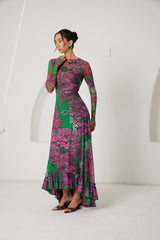 High-Low Dress – Dreamscape Safari- Green/Pink