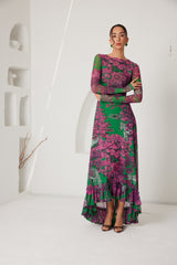 High-Low Dress – Dreamscape Safari- Green/Pink