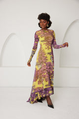 High-Low Dress – Dreamscape Safari- Yellow/Pink