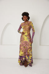 High-Low Dress – Dreamscape Safari- Yellow/Pink