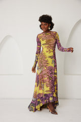 High-Low Dress – Dreamscape Safari- Yellow/Pink