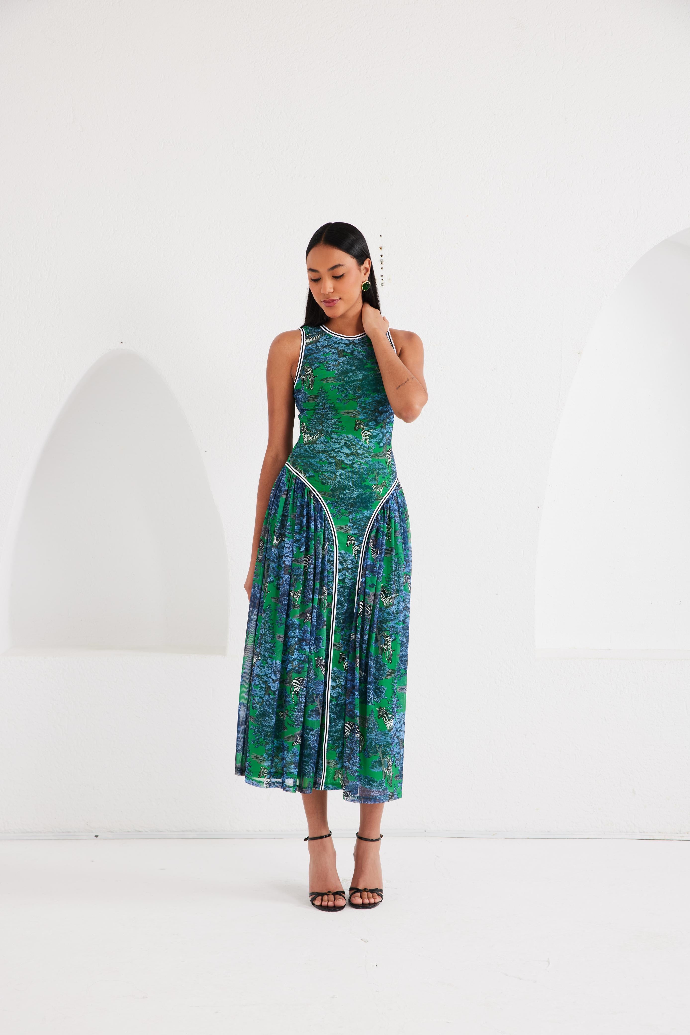 Midi Dress - Dream Safari- Green