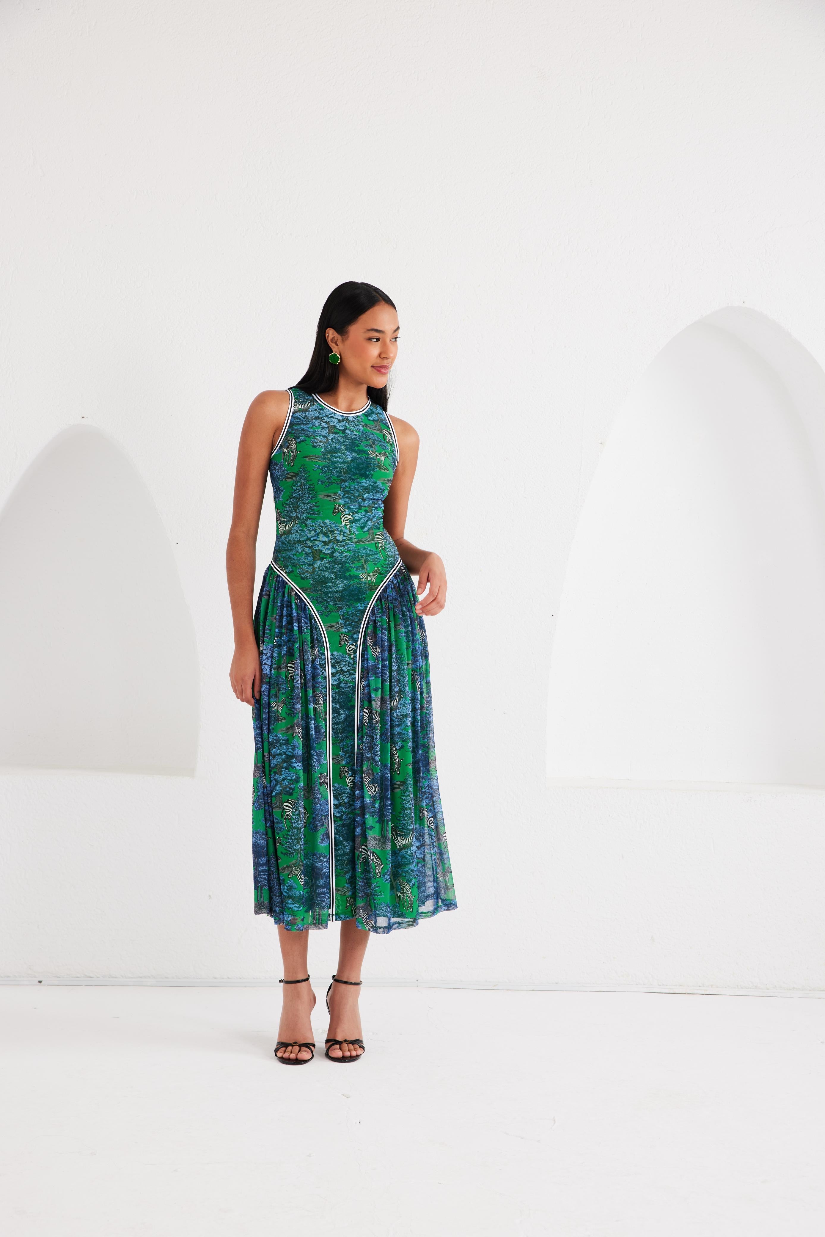 Midi Dress - Dream Safari- Green