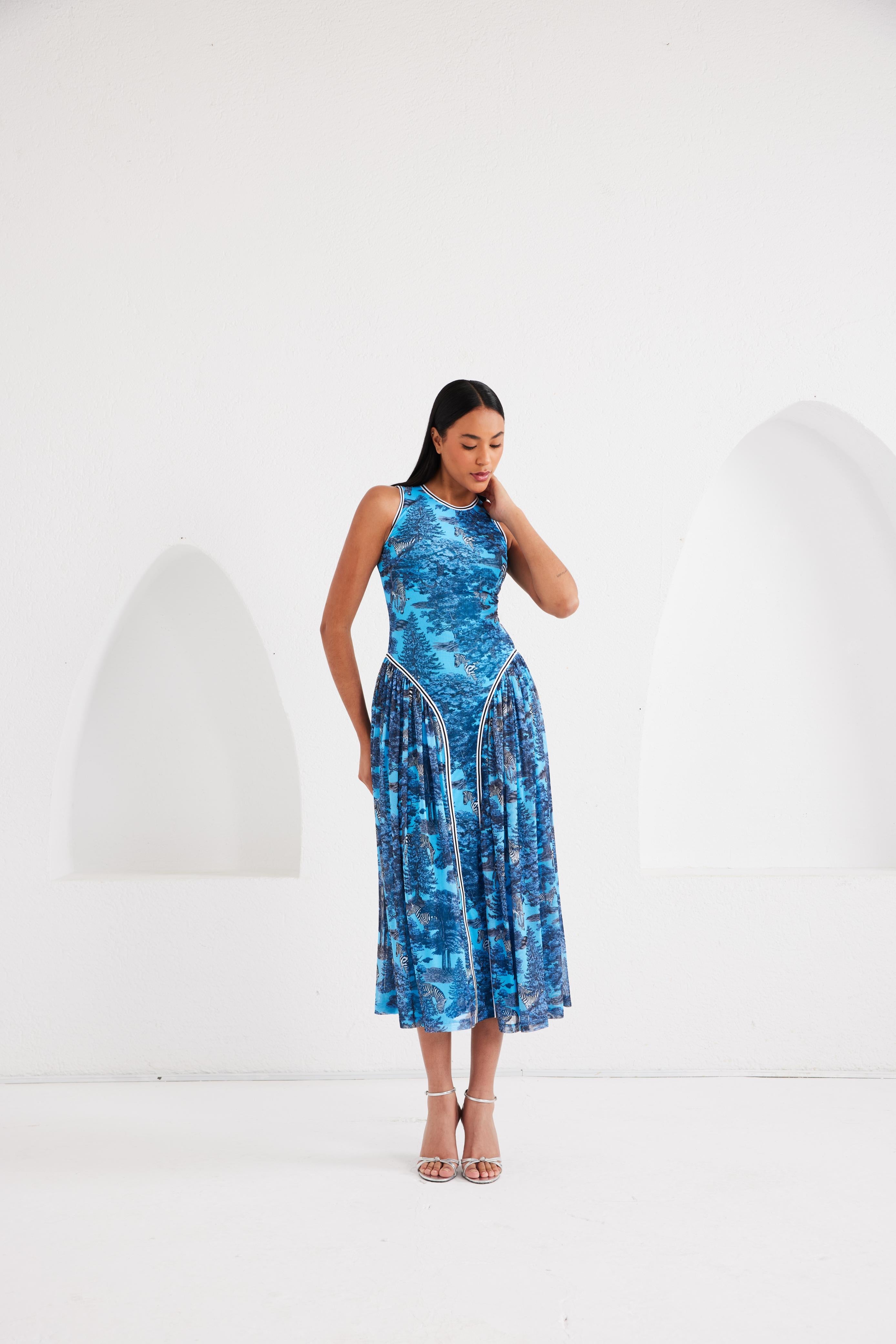 Midi Dress - Dream Safari- Aqua Blue