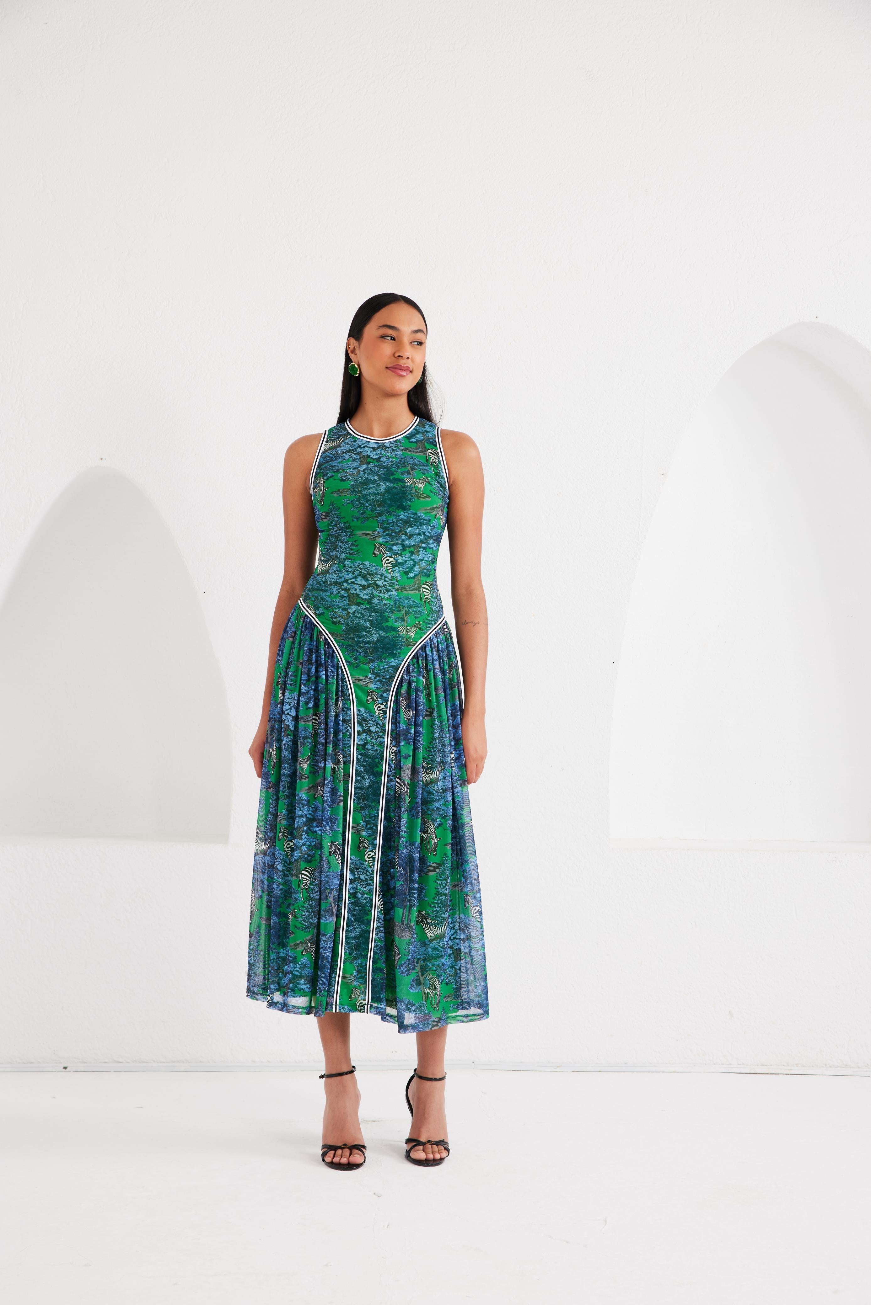 Midi Dress - Dream Safari- Green