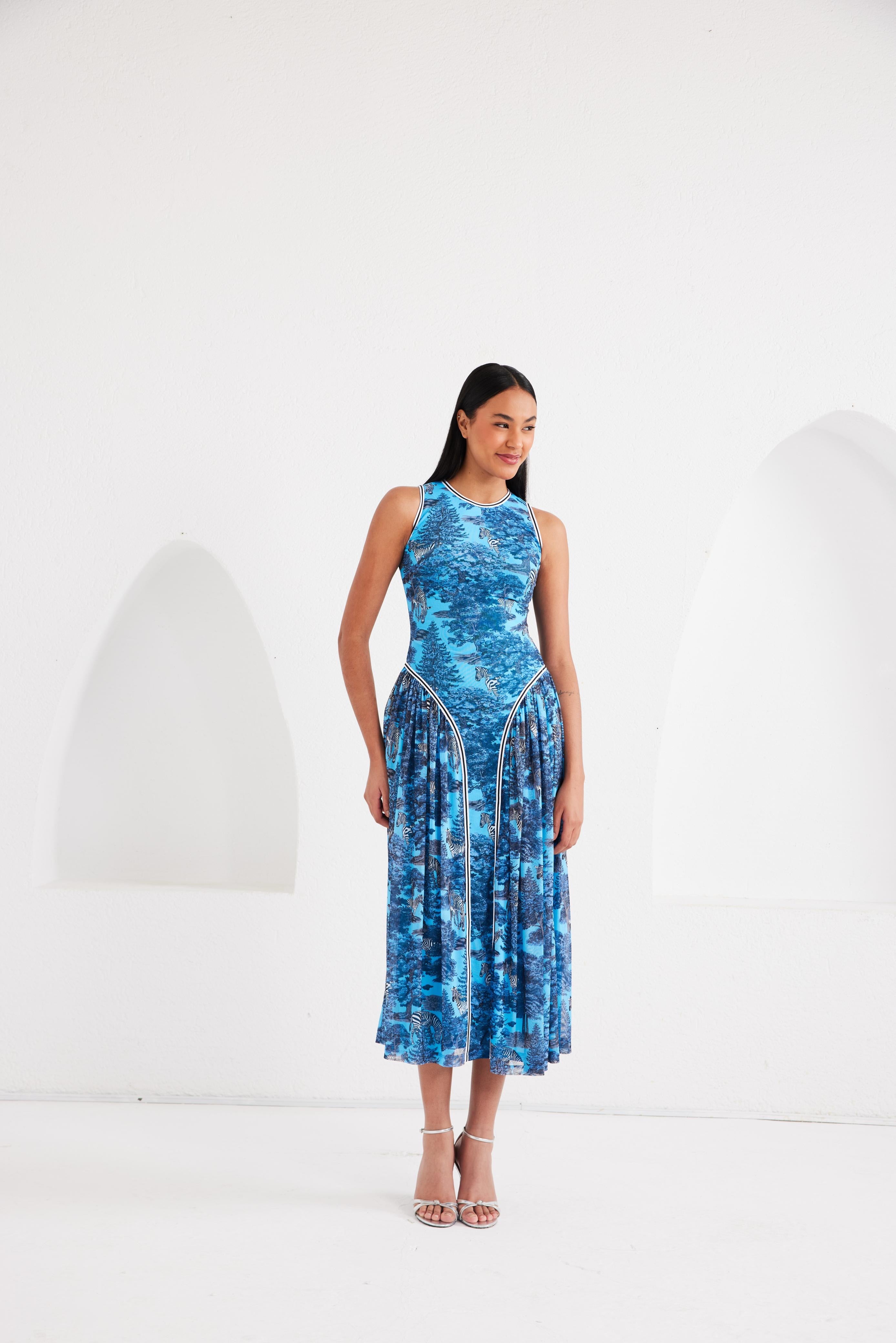 Midi Dress - Dream Safari- Aqua Blue