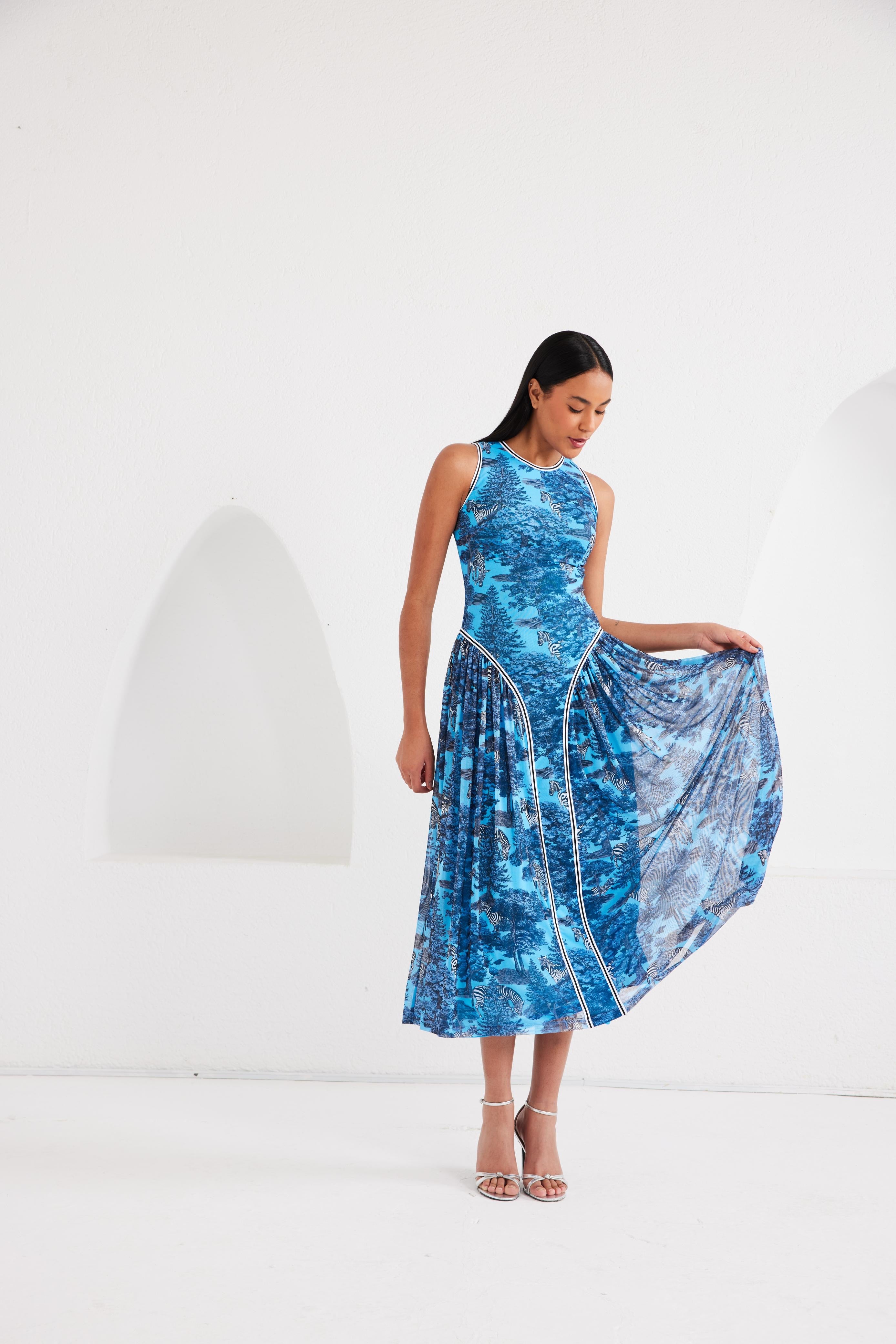 Midi Dress - Dream Safari- Aqua Blue