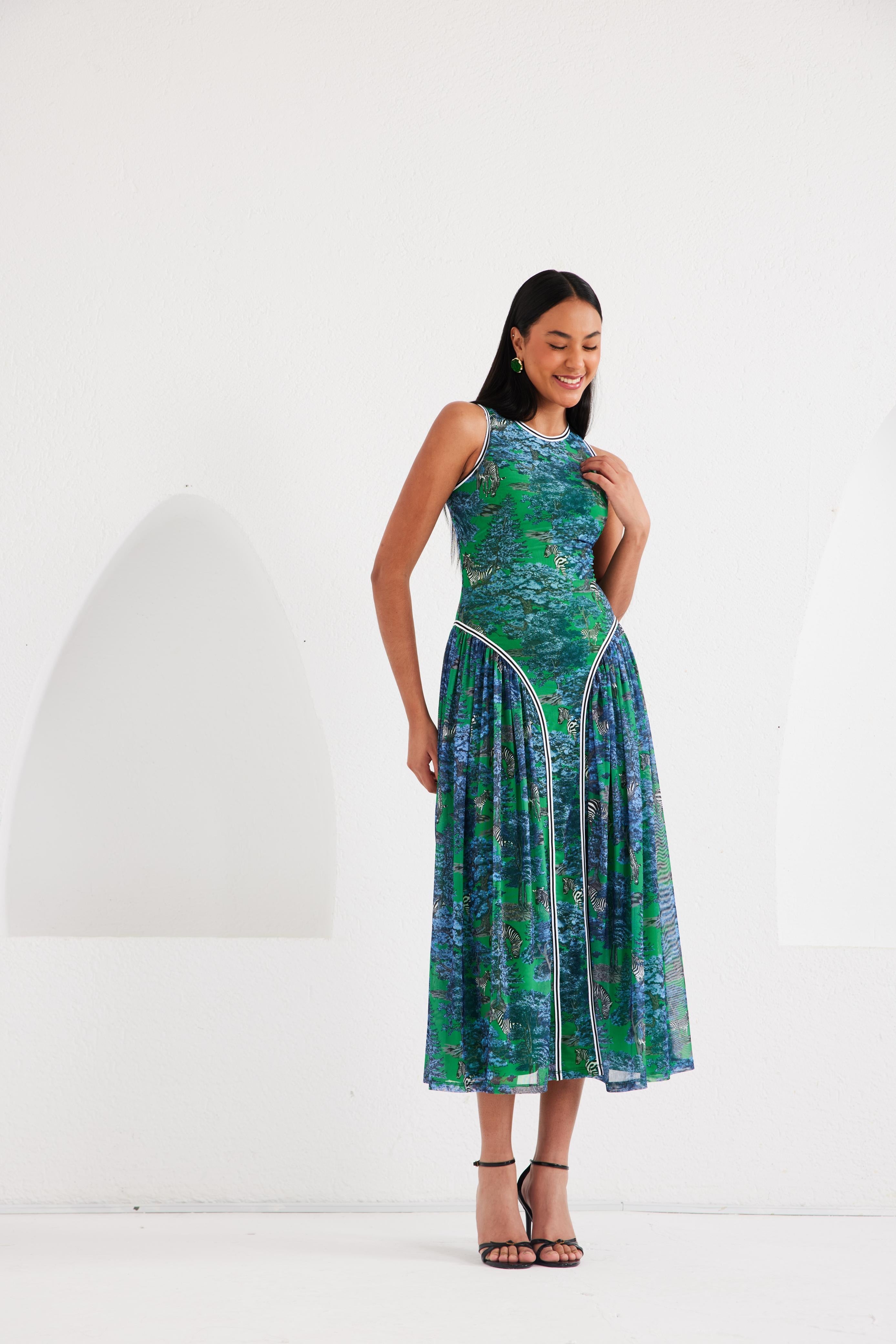 Midi Dress - Dream Safari- Green