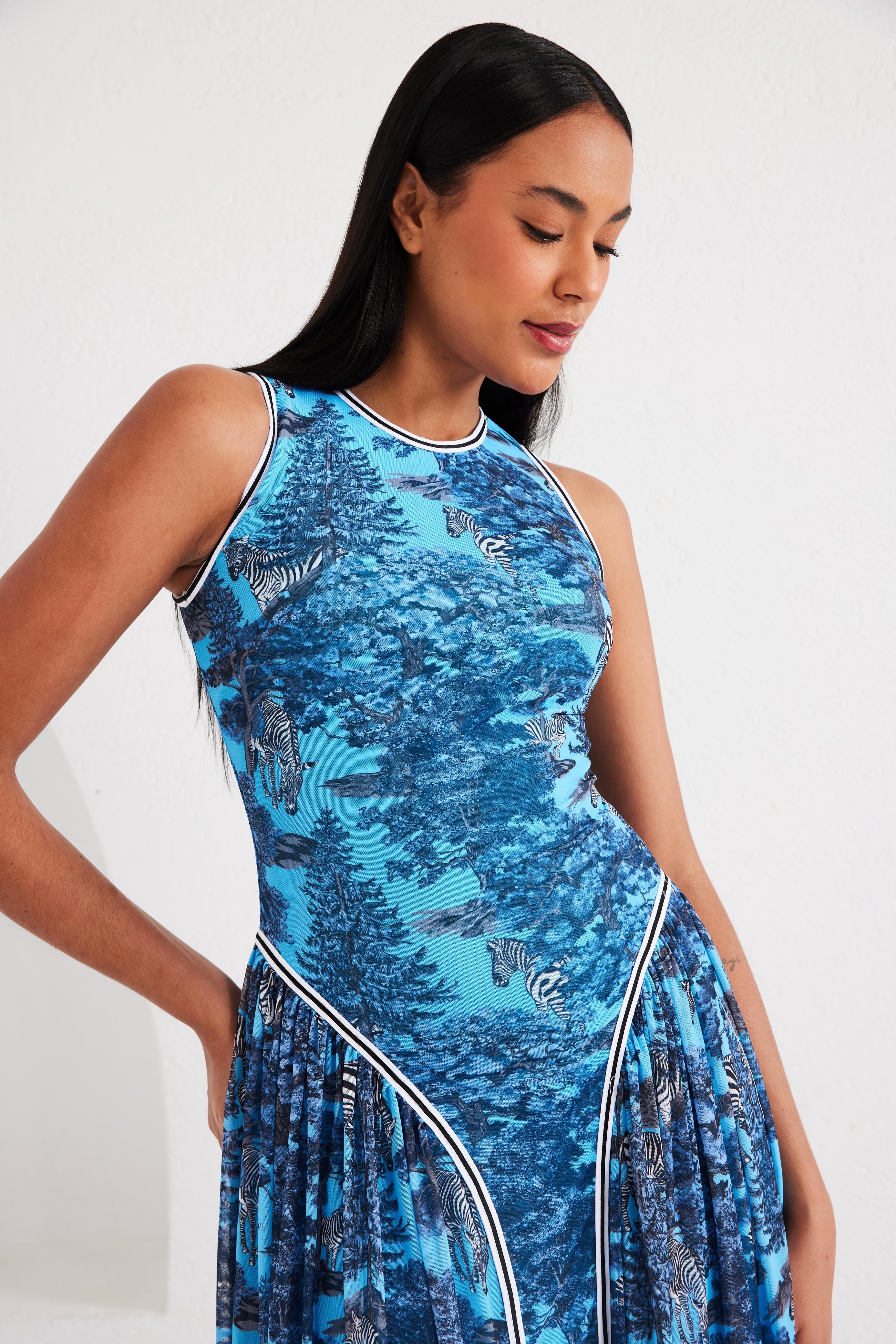 Midi Dress - Dream Safari- Aqua Blue