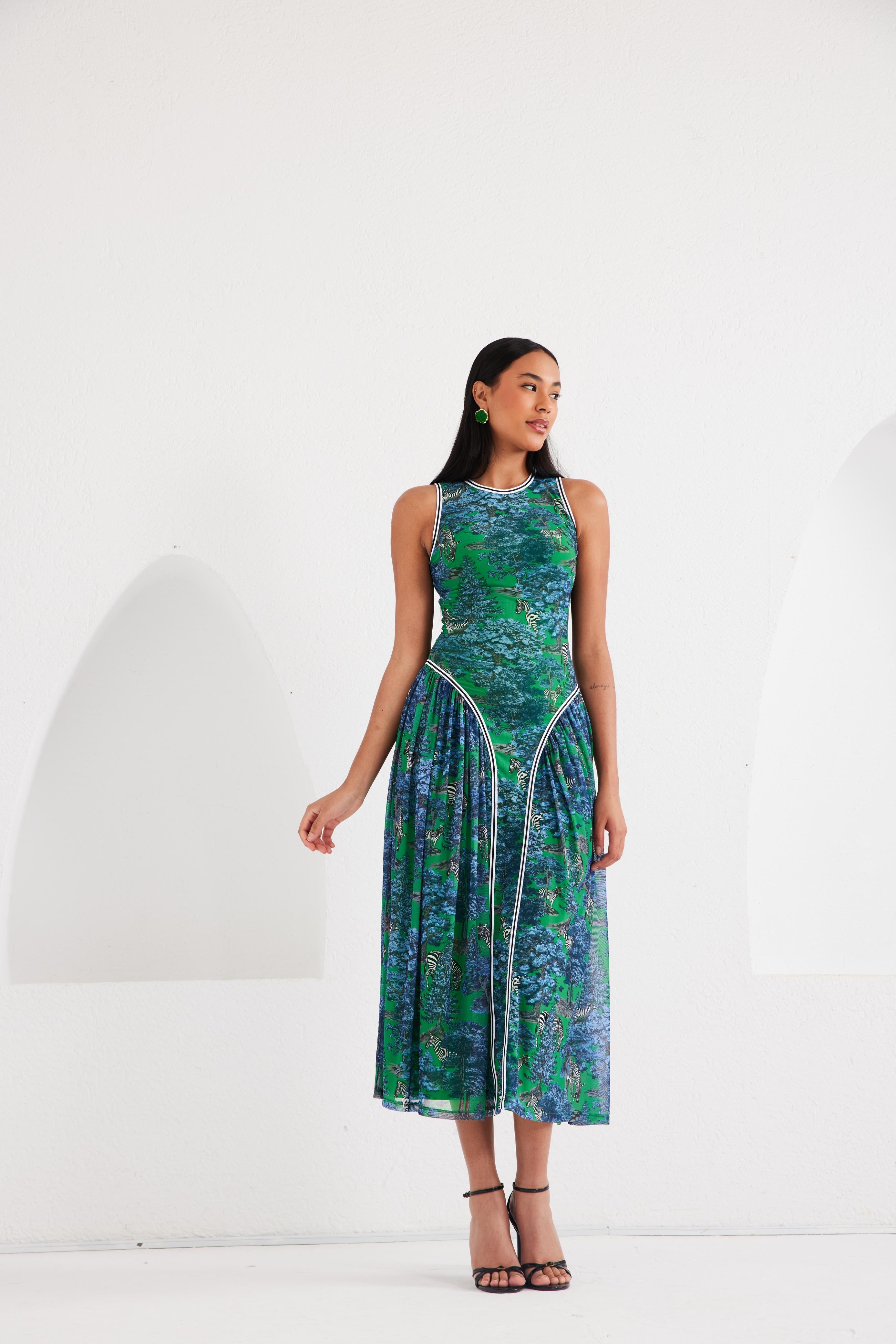 Midi Dress - Dream Safari- Green
