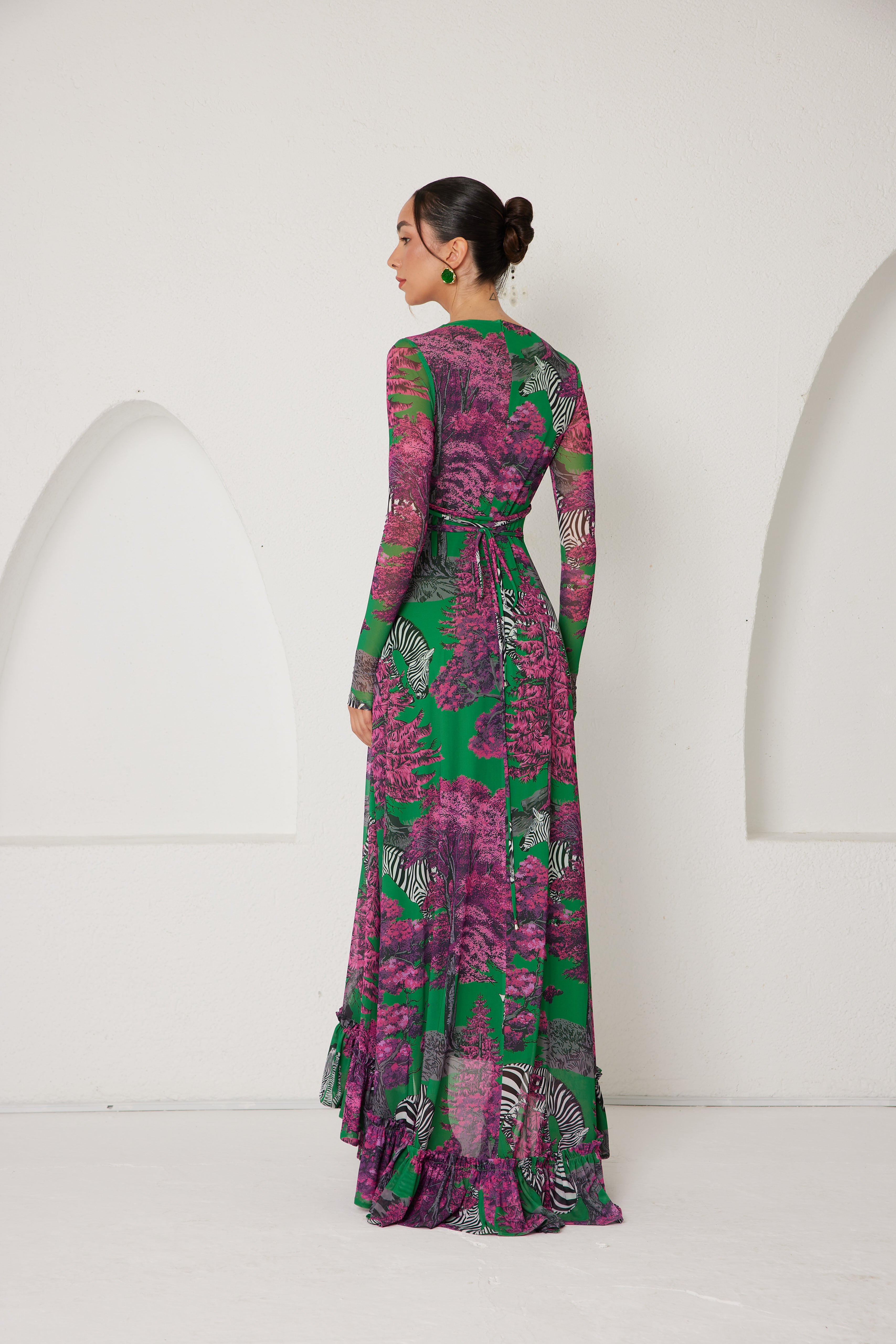 High-Low Dress – Dreamscape Safari- Green/Pink