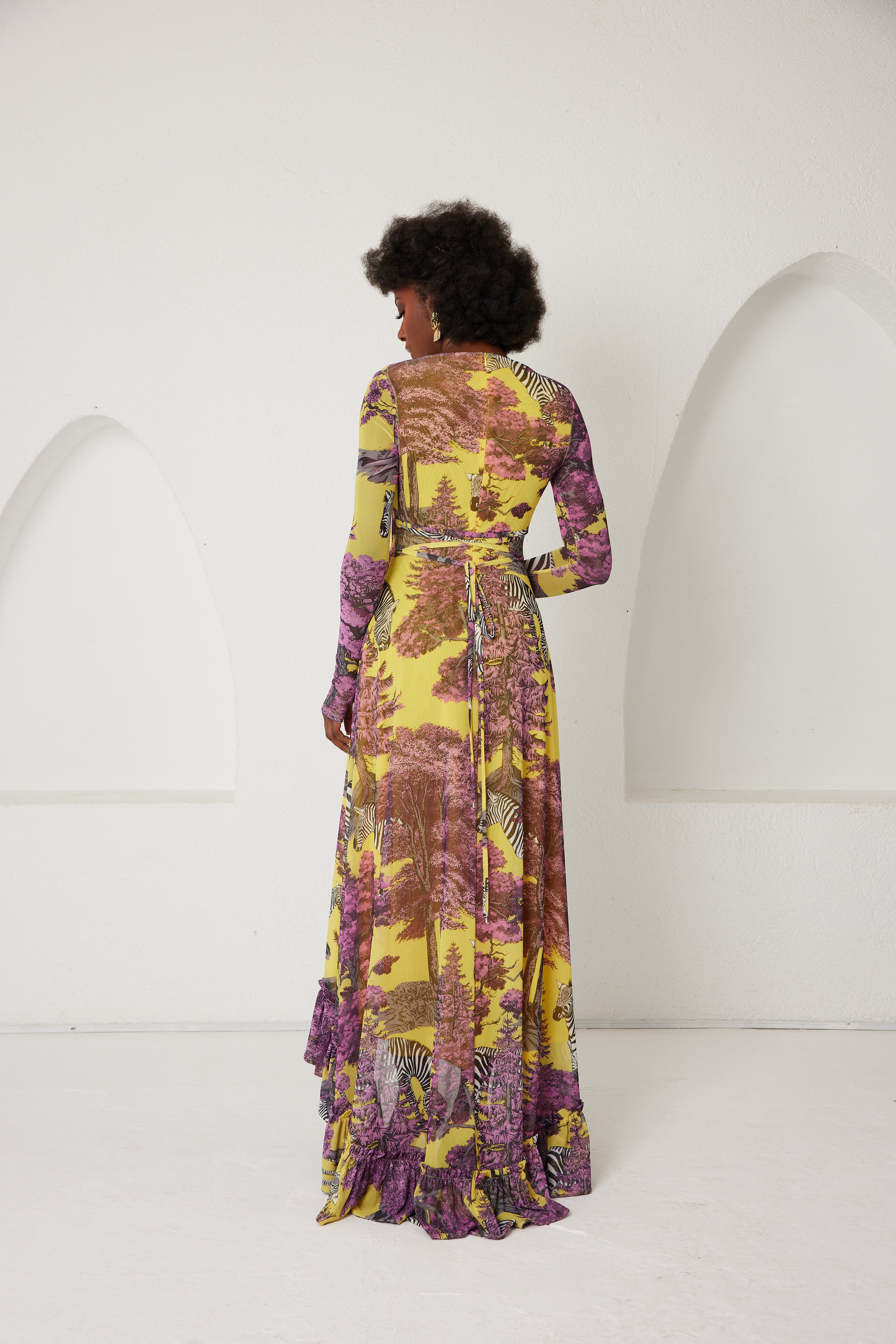 High-Low Dress – Dreamscape Safari- Yellow/Pink