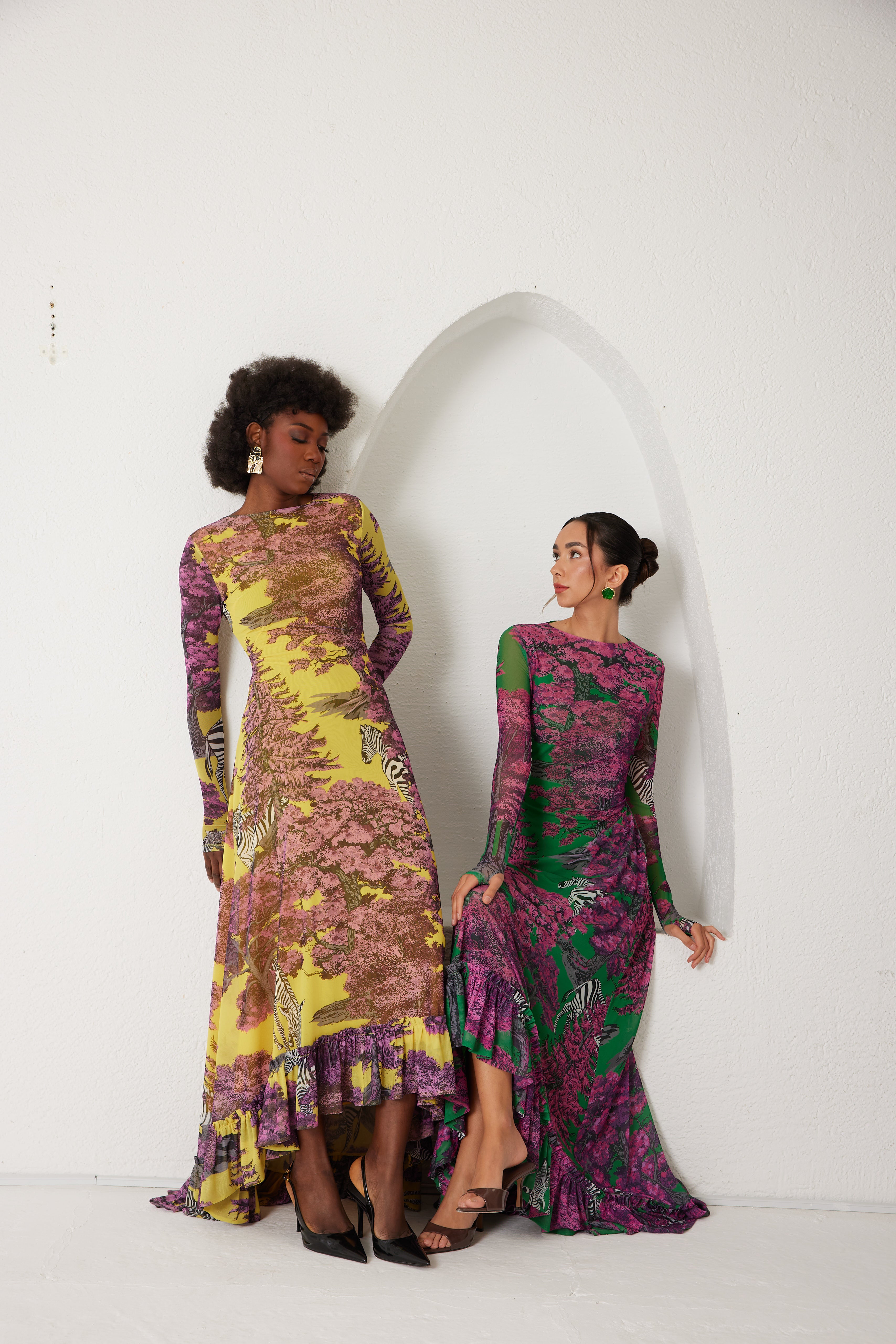 High-Low Dress – Dreamscape Safari- Yellow/Pink