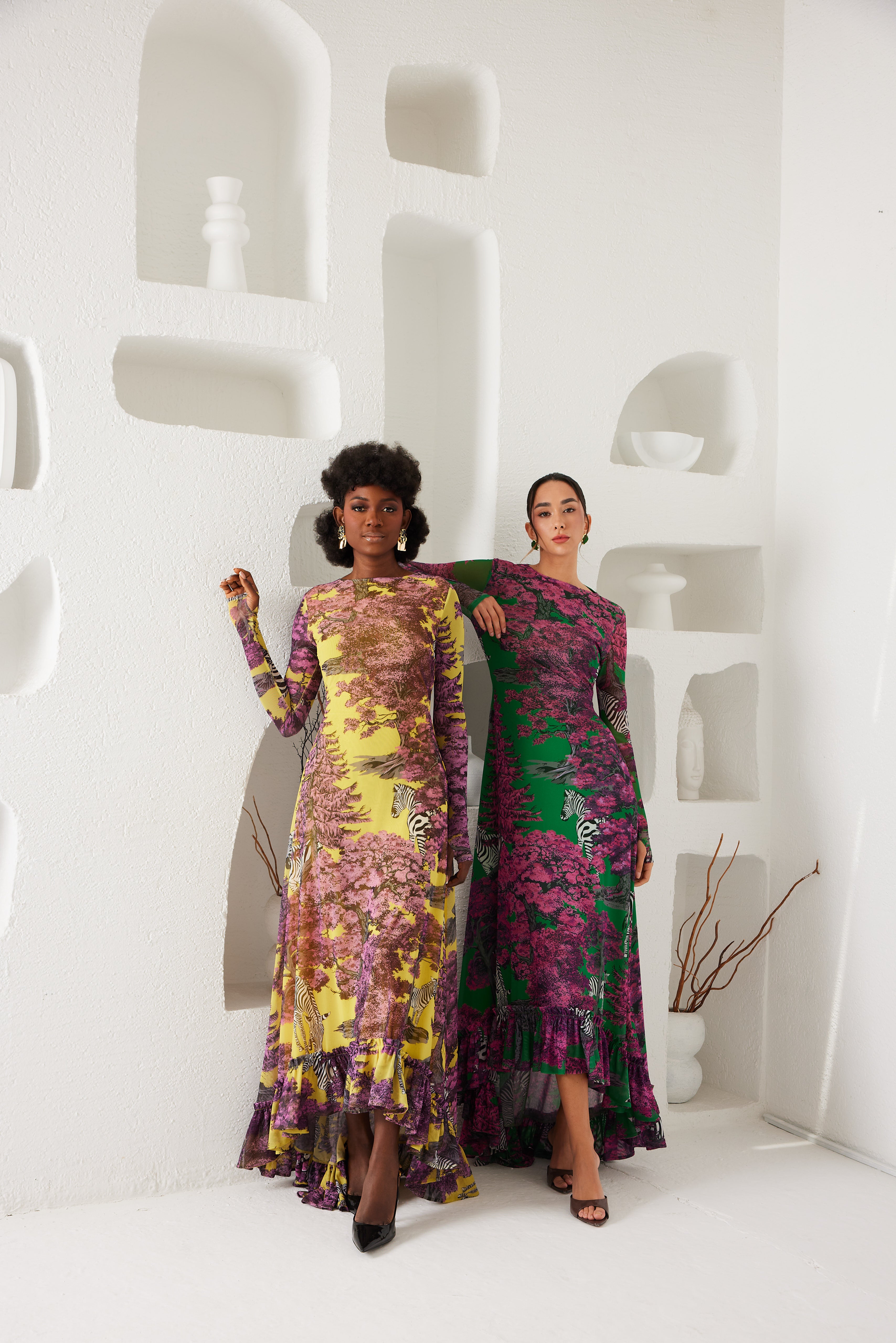 High-Low Dress – Dreamscape Safari- Yellow/Pink