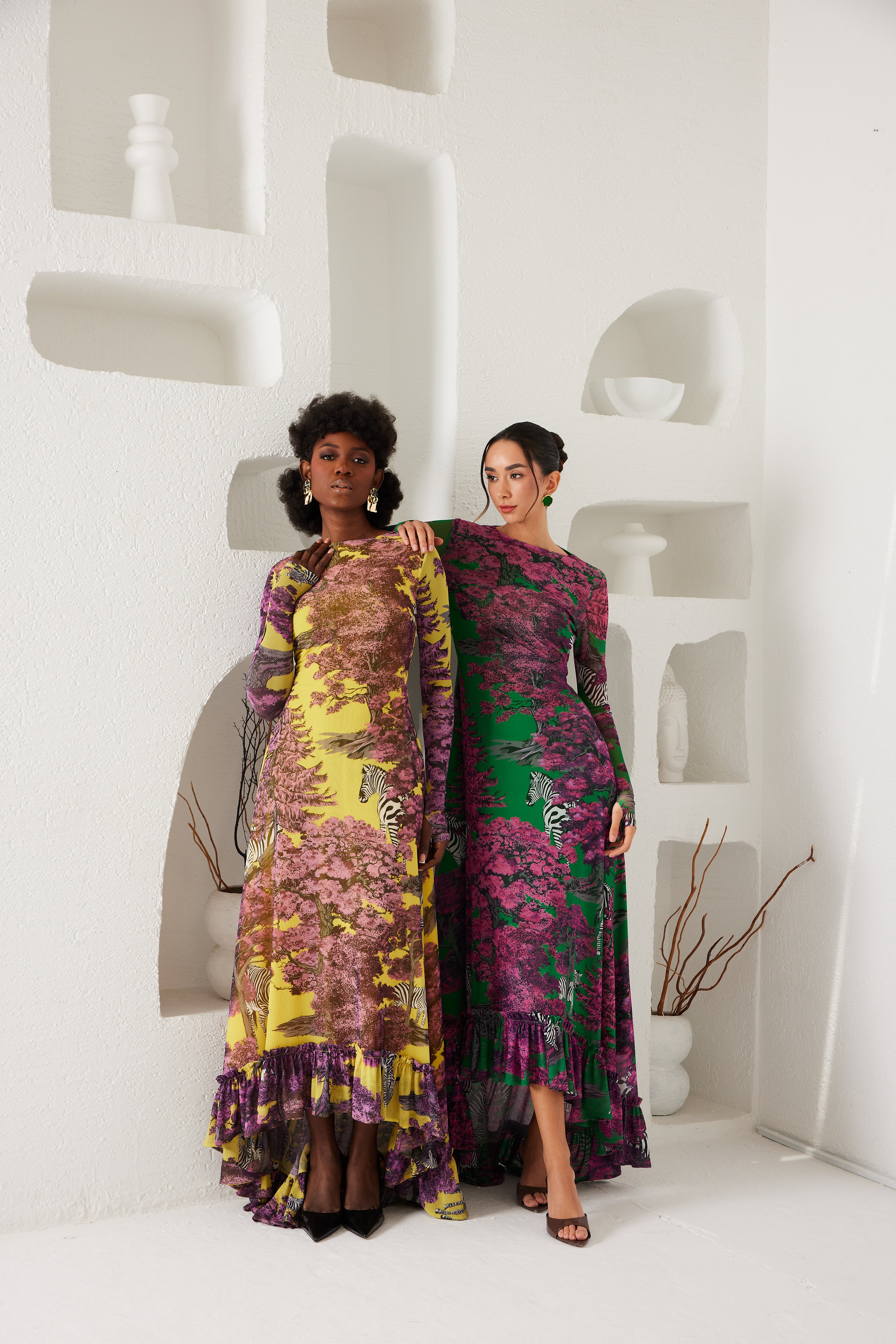 High-Low Dress – Dreamscape Safari- Yellow/Pink