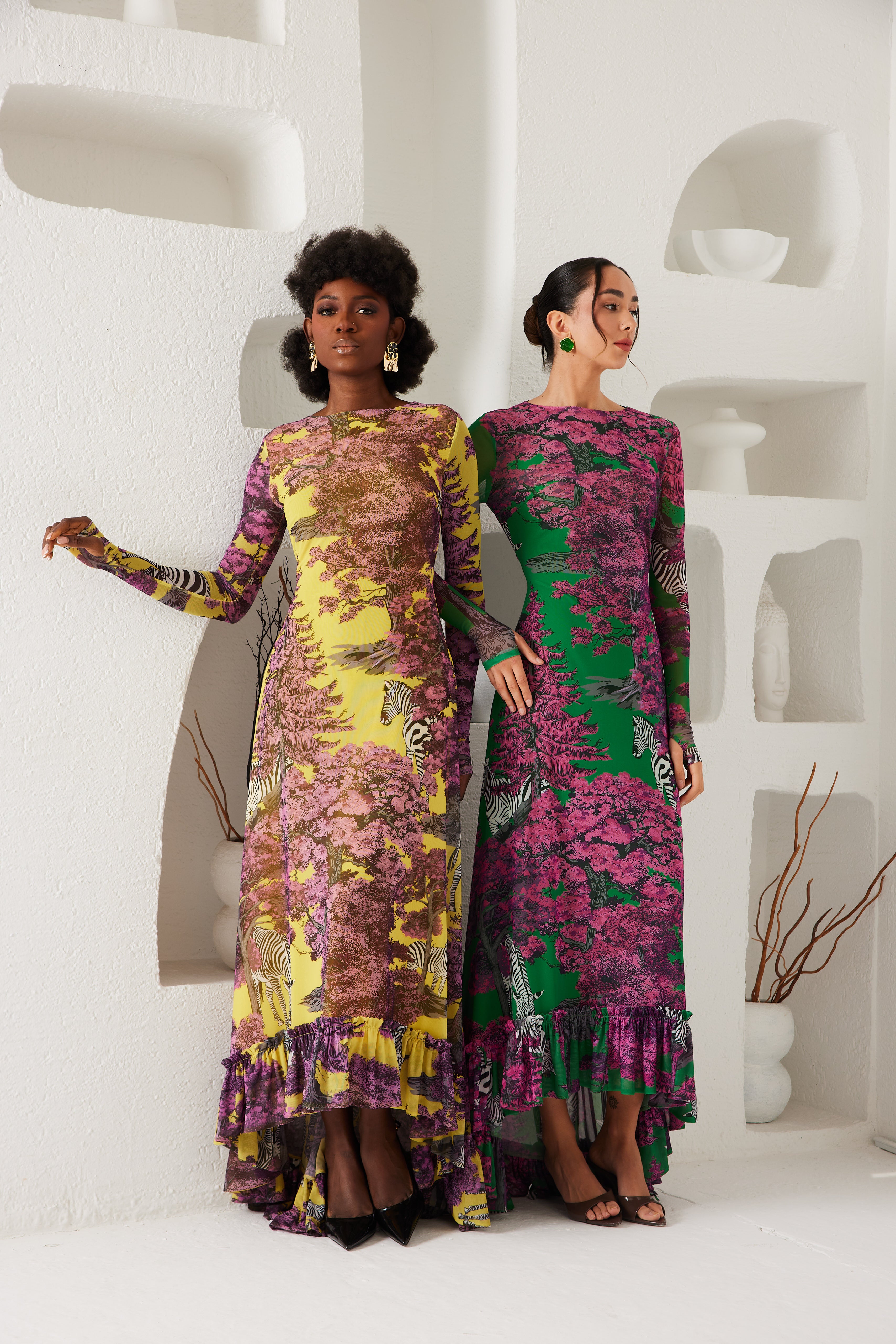 High-Low Dress – Dreamscape Safari- Yellow/Pink