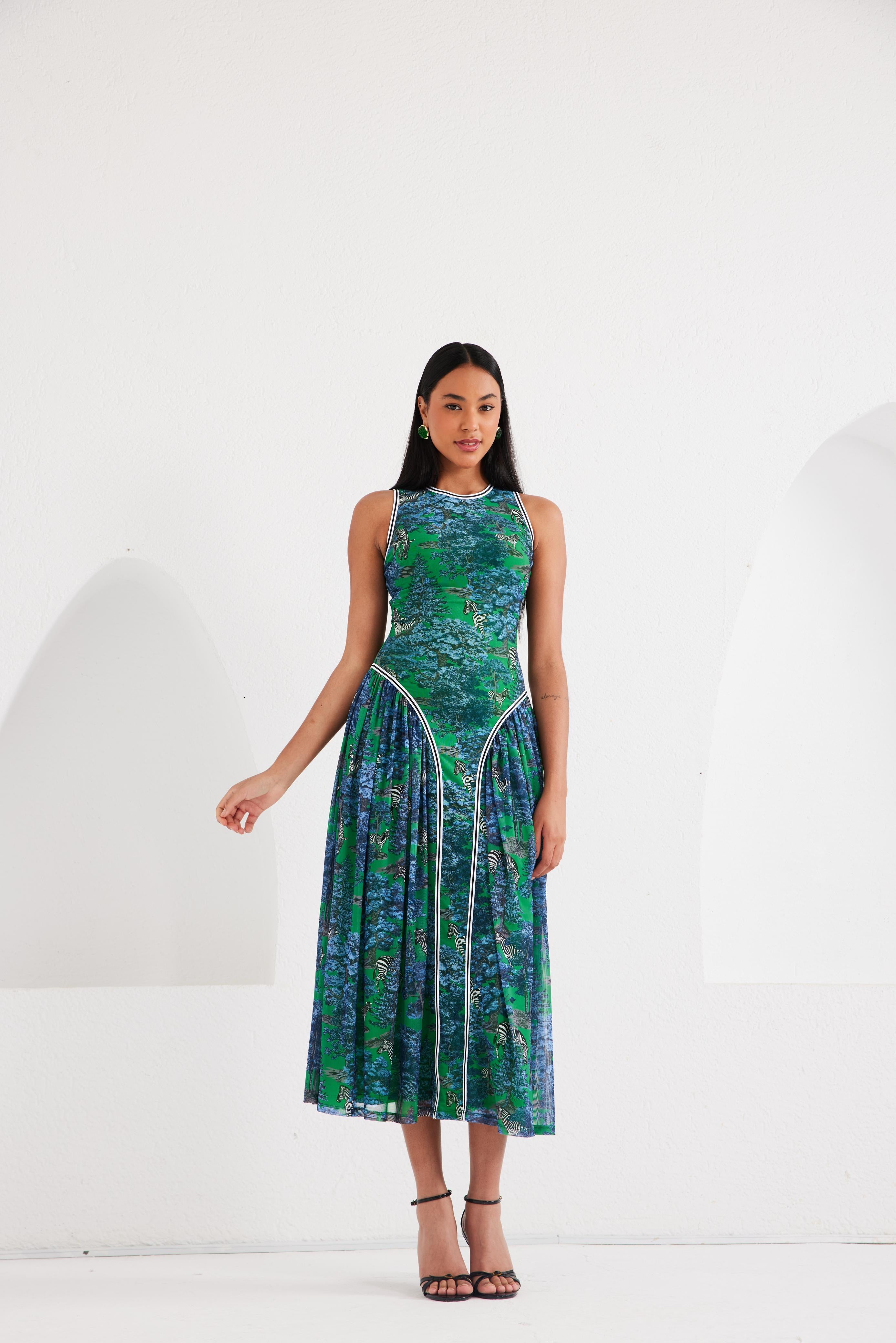 Midi Dress - Dream Safari- Green