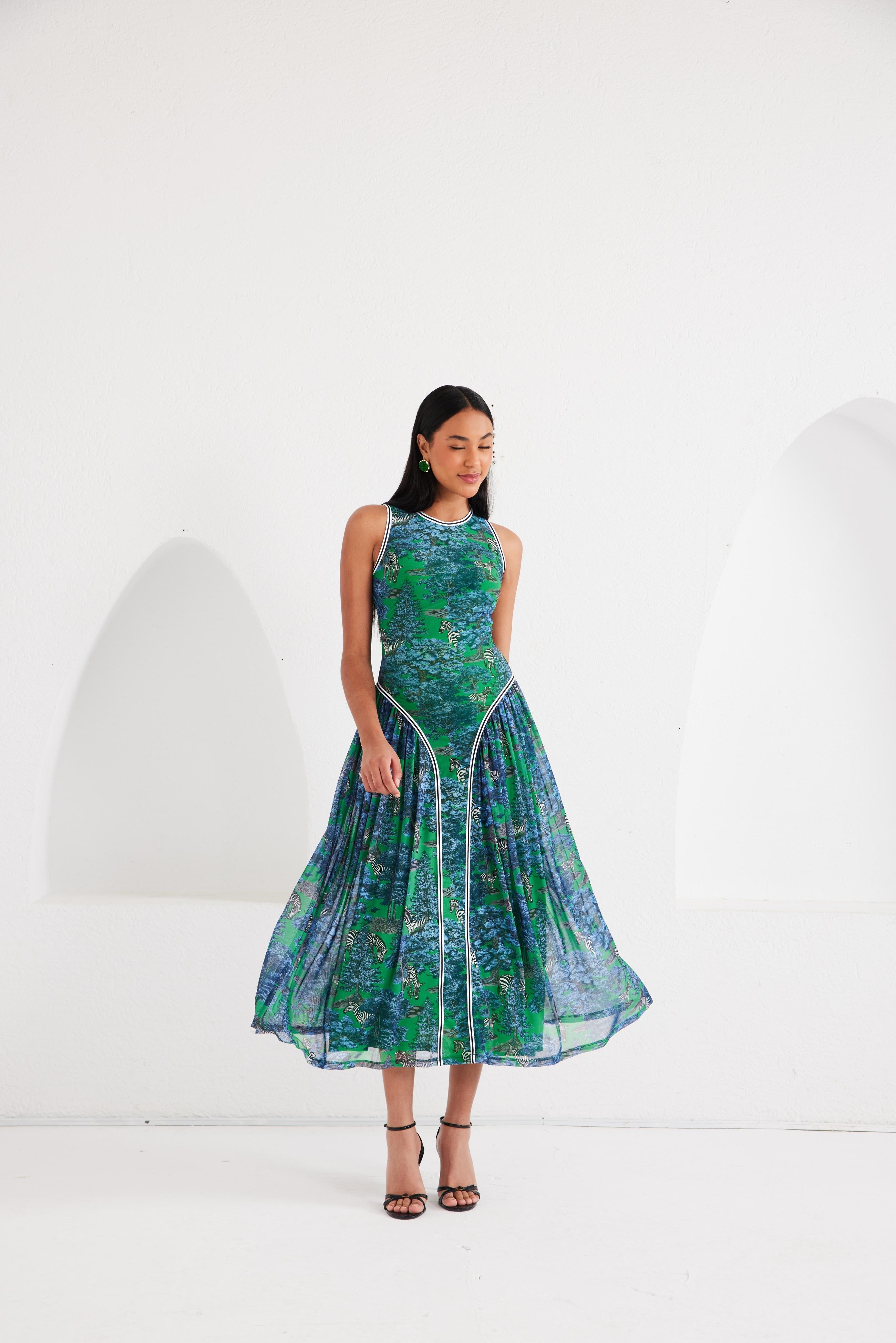 Midi Dress - Dream Safari- Green