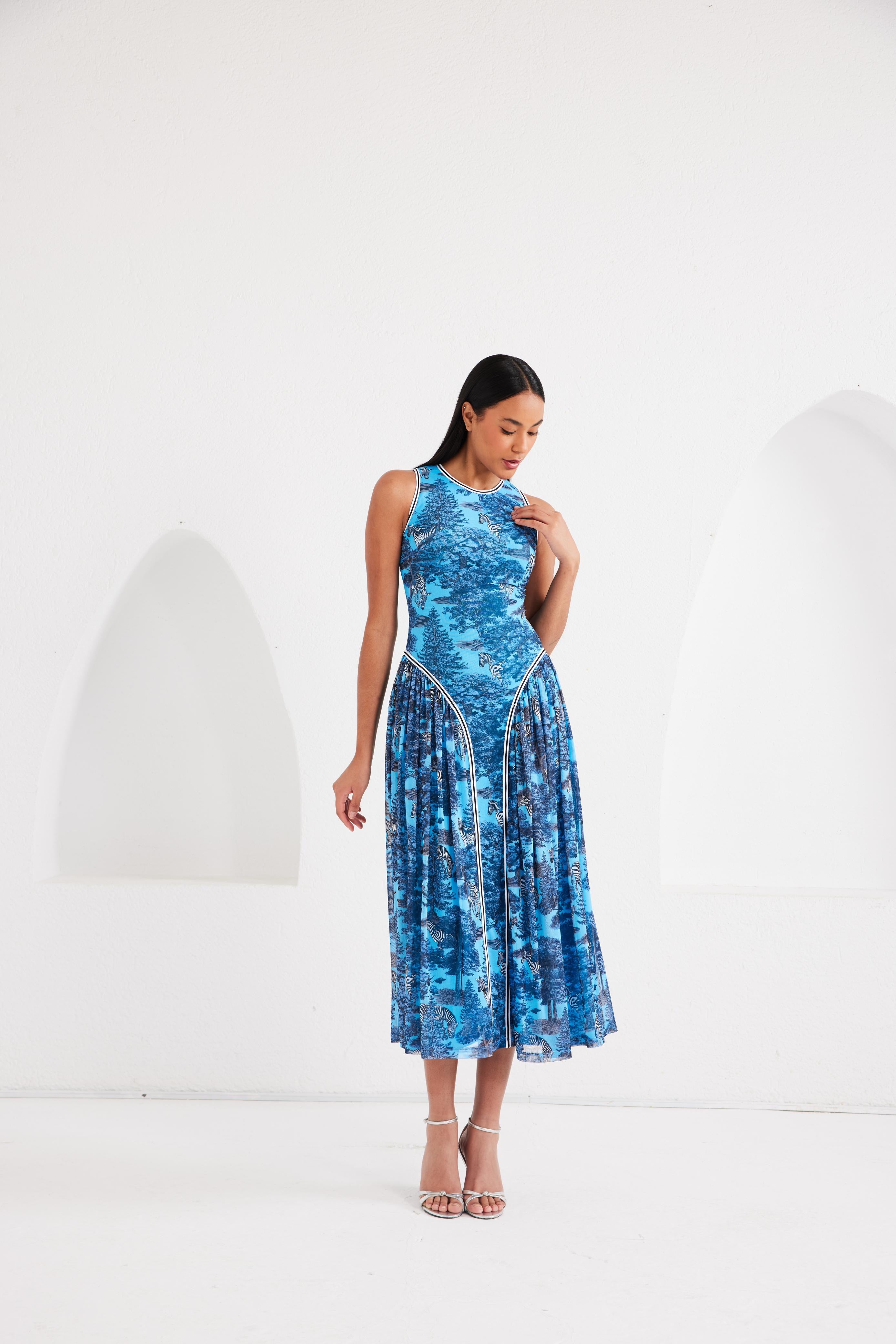 Midi Dress - Dream Safari- Aqua Blue