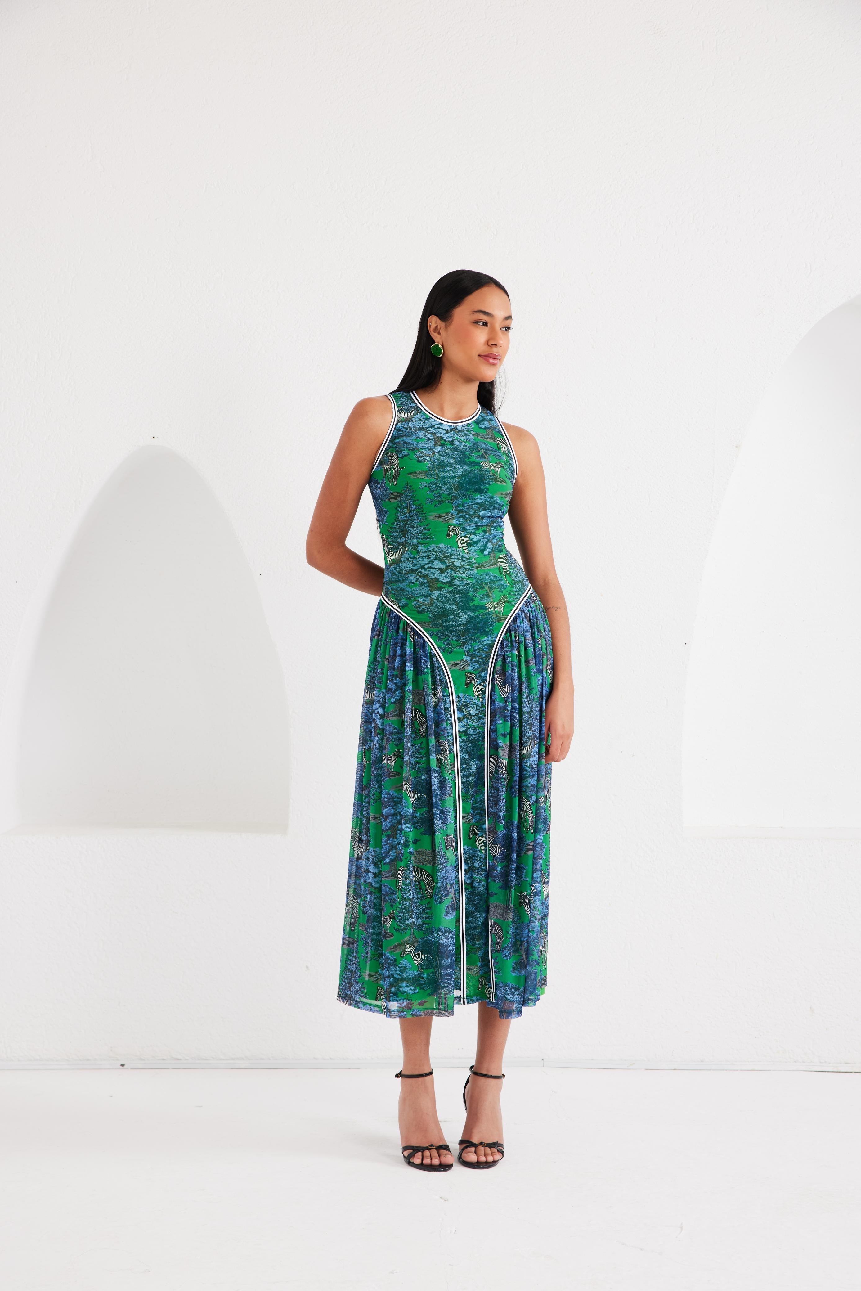 Midi Dress - Dream Safari- Green