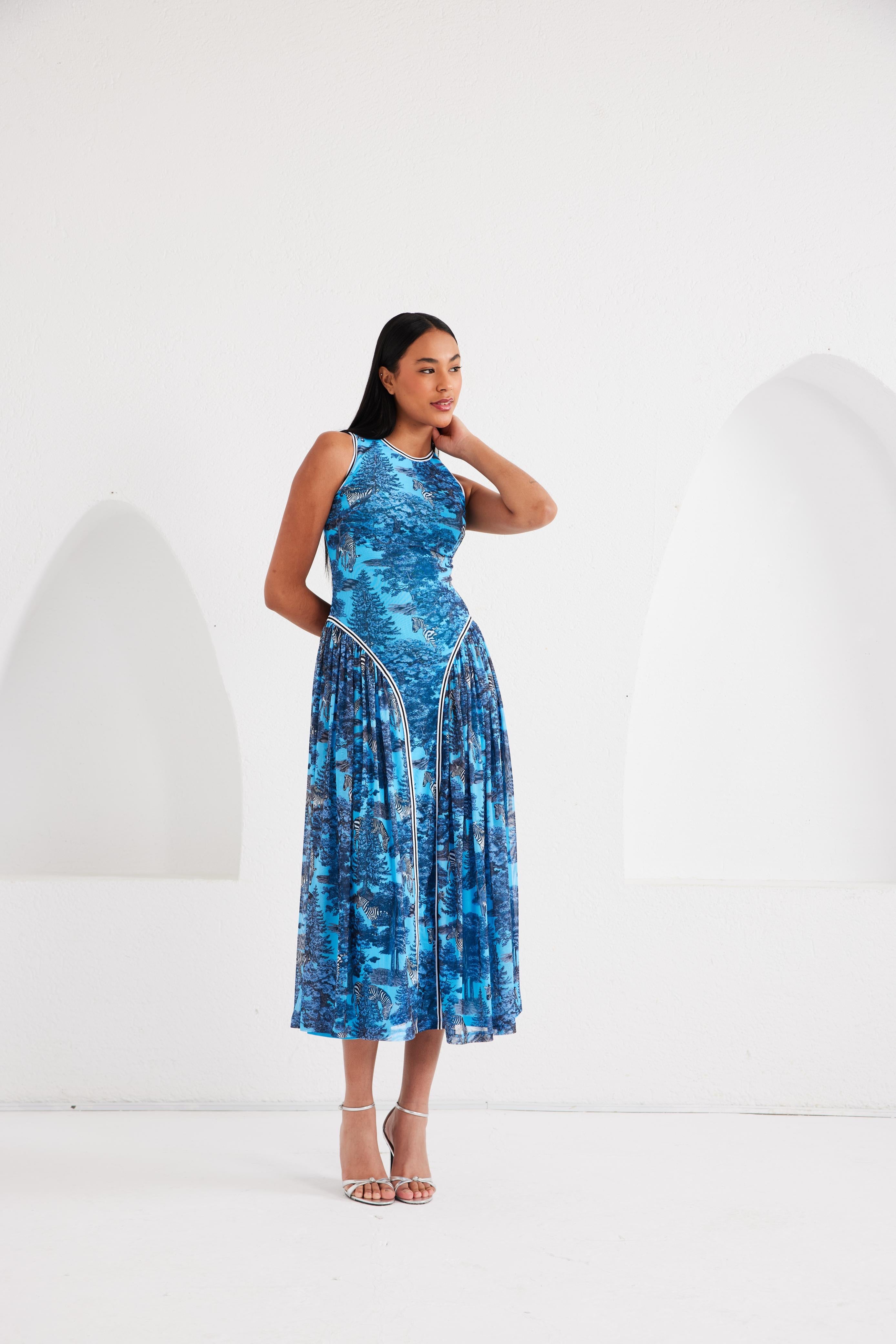 Midi Dress - Dream Safari- Aqua Blue